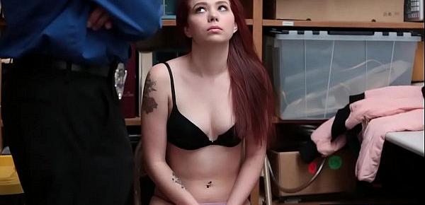  Pale skinned redhead beauty thief got caught and fucked